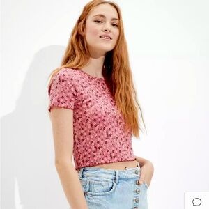 American Eagle Pink Mini Floral Crop Top | M